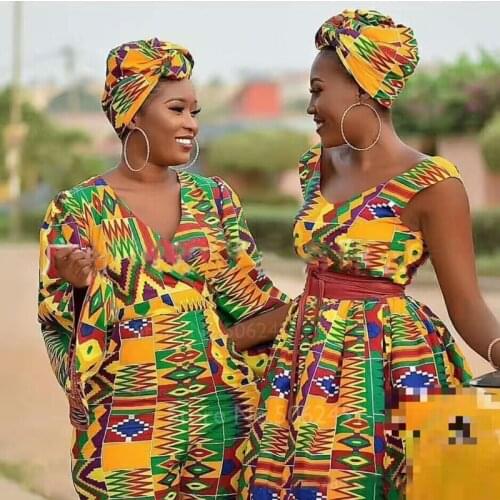 African Ankara Dubai Kaftan Arab Bazin Riche Muslim Dresses Bohemian Print Retro Fashion Sexy V-neck Kanga Dress Women Clothing