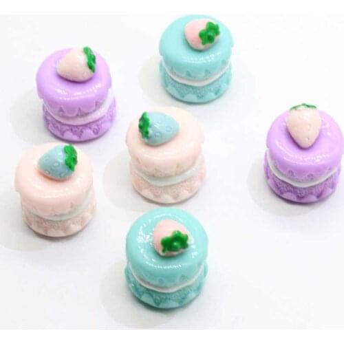 Assorted Pastel 3D Miniature Dollhouse Chocolate Cake Cabochons 22MM Resin Ice-cream Cookie Cake With Bow Resi
