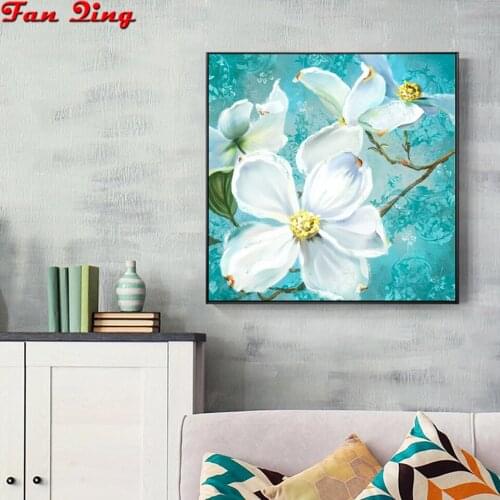 White flowers 5d diy Diamond painting mosaic Diamond Embroidery full round square drill rhinestone Cross stitch painting