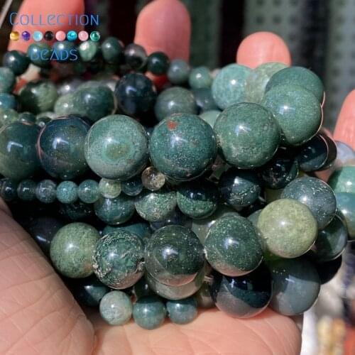 Natural Stone Beads 4/6/8/10/12mm Moss Agates Round Spacer Loose Beads For Jewelry Making DIY Bracelet Accessories 15