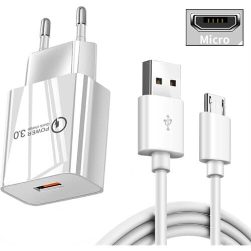 18W 3A QC 3.0 Fast USB Charger Adapter Type C Micro Charge Phone Cable For Xiaomi POCO X3 F1 F2 Pro Redmi 4X 6A 8A 9A Note 9 8 7