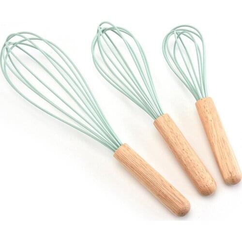 Household Wooden Handle Mixer Egg Beater Manual Self Turning Silicone Whisk Hand Blender Egg Cream Stirring Kitchen Tools