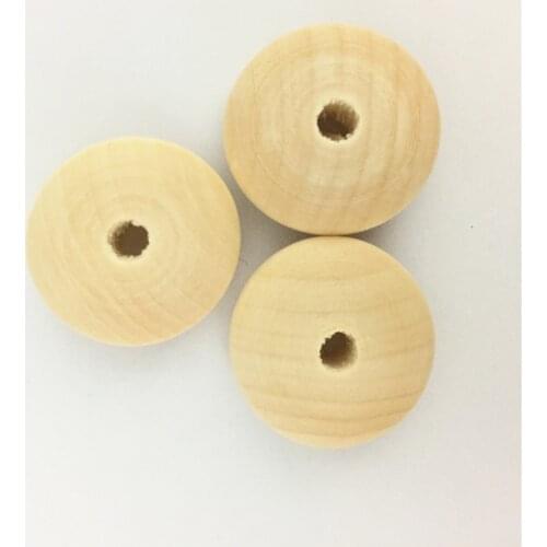 DIY Wood Flat Round Wood Beads Unfinished Loose Spacer Charms Handmade Jewelry Findings Wood Color 10Pcs/Lot 13*29mm Hole 5mm