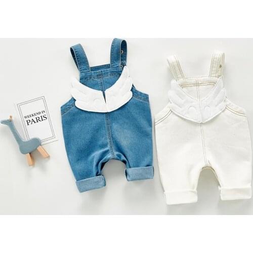 Newborn Baby Romper Jumpsuit Angel Wings Baby Clothes Demin Baby Girl Romper Clothes Sleeveless Infant Boys Jumpsuit Autumn
