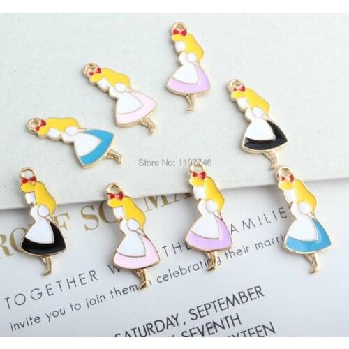 Cute Girl Alice Wonderland Theme Enamel Metal Pendants 10pcs For DIY Necklace Bookmark Jewelry Making Fit Child Women 2019