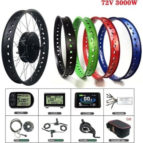 Electric Bike Conversion Kit SOMEDAY 3000W 72V 26inch Rear Cassette Hub Snow Bike Brushless Gearless Motor Wheel for Fat Tire