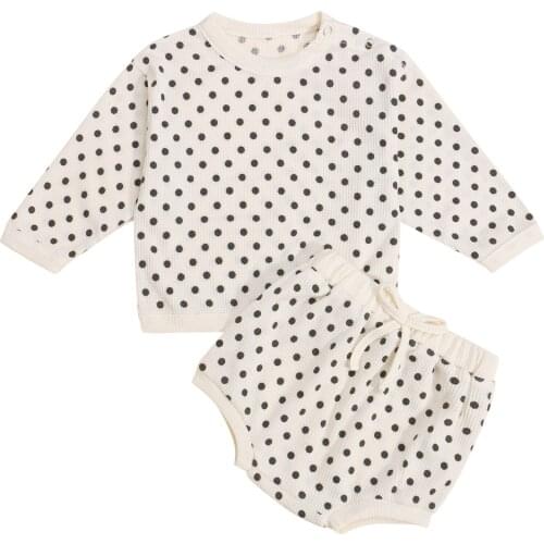 Kids Toddler Baby Girls T-shirt and Shorts Casual Set Fashion Polka Dot Long Sleeve Tops and Drawstring Short Pants
