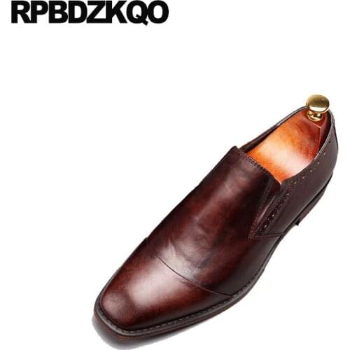 Italian European British Style Brown Office Italy Brand Runway Men Dress Leather Shoes Vintage Wedding Real Genuine Square Toe