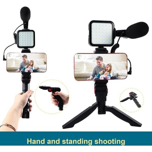 Vlogging Kit & LED Light & Microphone Tripod Holder Handle Bracket for iPhone Android Photography Smartphone Video Youtube Ins