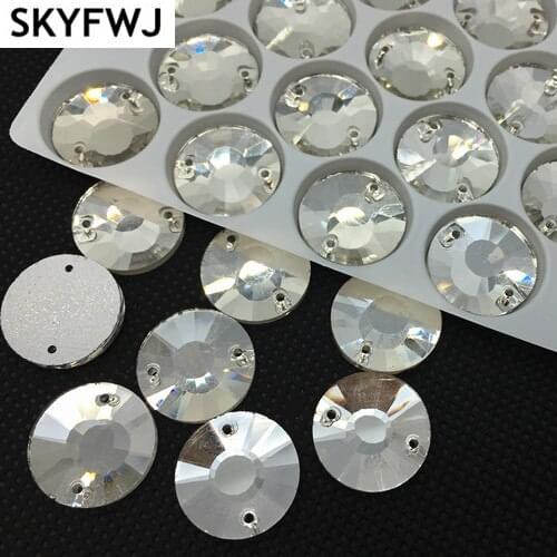Crystal Clear Color Xilion Glass Crystal Flatback 2 Holes Sew on Rhinestones for Wedding Dress 8mm 10mm 12mm 14mm 16mm 18mm