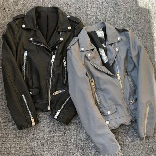 Jaqueta Feminina Sale Polyester Casual Rivet Jacket Bomber 2019 Spring New Womens Leather Simple Temperament Sheep Skin Women