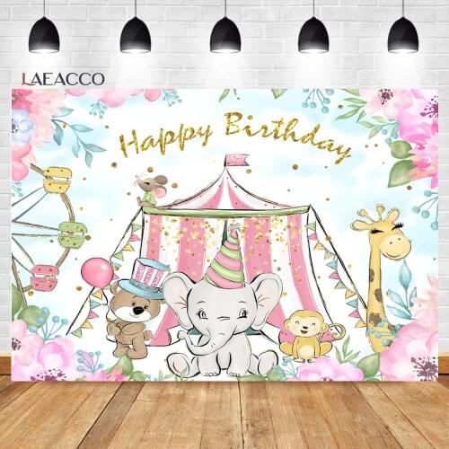 Laeacco Circus Theme Birthday Photography Background Cute Wildlife For Child Bday Party Decor Baby Portrait Customized Backdrops