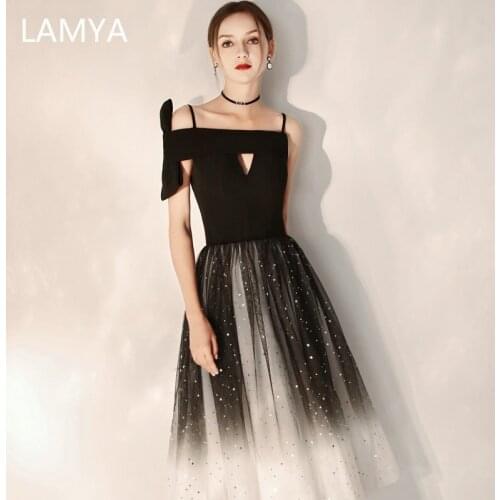 LAMYA Simple Back Mixcolor Knee Length Prom Dresses Boat Neck Evening Party Dress Princess A Line Tulle Special Occasion Dress