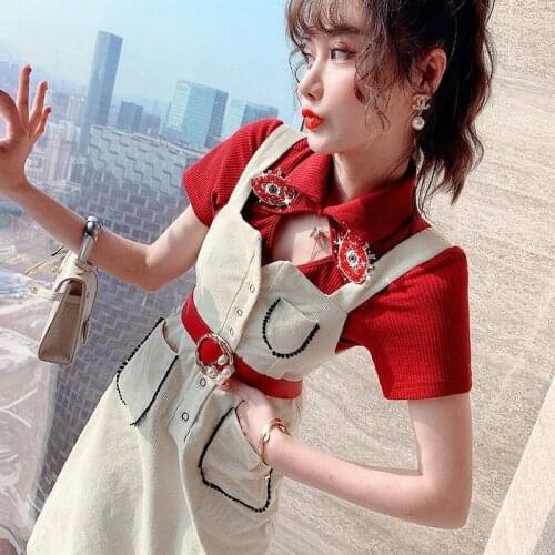 Summer Womens 2021 Age-reducing Dress Summer Skirt New Design Shirt Suspender Skirt Two-piece Suit Ladies Summer Suit