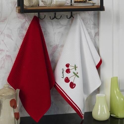 Maxstyle Cotton Kitchen Towel 4'lü White-Red 40 X60