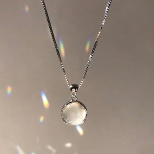 Fashion Crystals Necklace Round Opal Pendant Necklace Female Hexagon Crystal Necklace Gift 2021 NEW Aesthetic Jewelry
