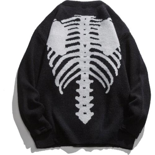 Skeleton Bone Jacquard Fashion Cardigan 2020 Streetwear Harajuku Casual Sweater Men Clothing Winter Coat Retro Loose Couple Top
