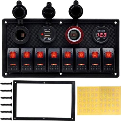 DC 12-24V Boat Marine Rocker Switch Panel LED Dual USB Socket Charger 1A&2.1A Voltmeter for Car RV Truck Camper GPS Mobiles