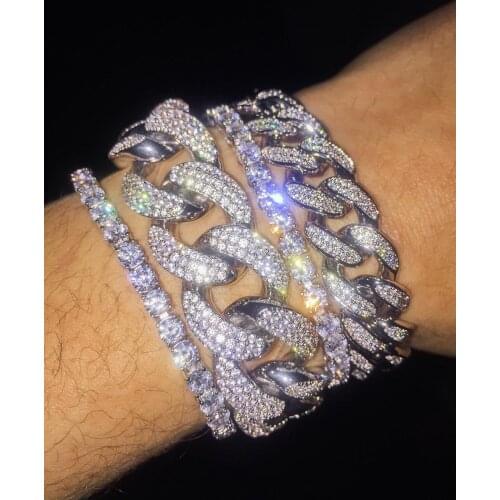 16mm wide cuban chain men bracelet with gold color iced out hip hop chain for men bracelet bangle jewelry drop ship jewelry