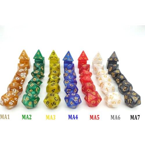 TITANS Rol Dice Set of 7 Pieces Acrylic D4-D20 Multi-Sided Pearlized & Mix-Color DND Play Gaming Dados Sets