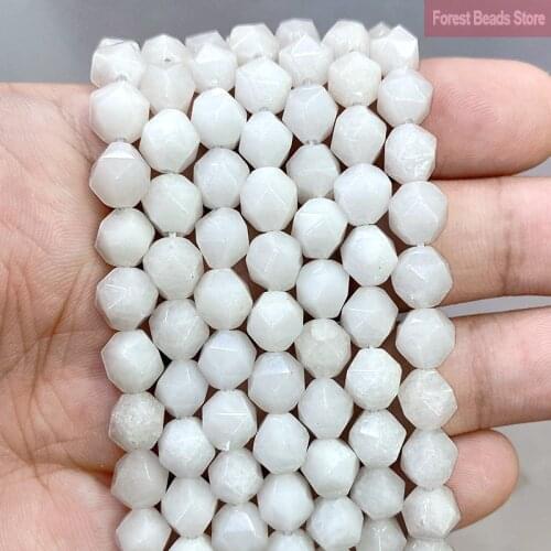Natural Stone Faceted Porcelain White Jasper Spacer Beads 14" Strand 6 8 10MM for Jewelry Making DIY Charms Bracelet Necklace