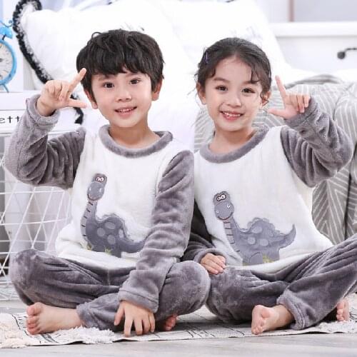 Boys Pyjama New Leisure Autumn Winter Children Fleece Pajamas Warm Flannel Sleepwear Girls Loungewear Coral Fleece Kids Homewear