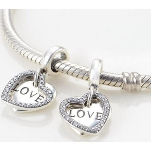 Love Heart Bead Charm Pendant Authentic 925 Sterling Silver Beads Fits Pandora Charms Bracelet Necklace DIY Jewelry Making
