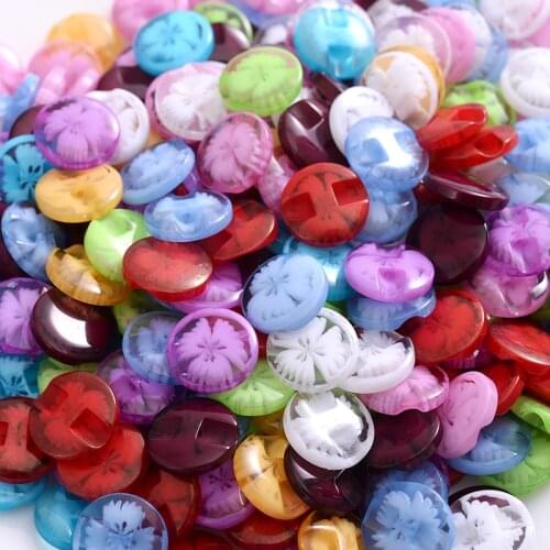 14mm 50Pcs Transparent Flower Shape Resin Buttons Fashion 1 Holes Sewing Buttons Scrapbooking Garment DIY Apparel Accessories