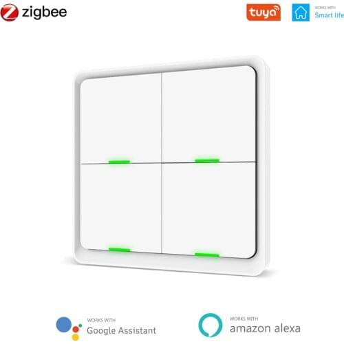 Tuya ZigBee Scene Switch 4 Gang Smart Wireless Remote Control Universal Button Switch Support Zigbee2mqtt Smart Home Automation