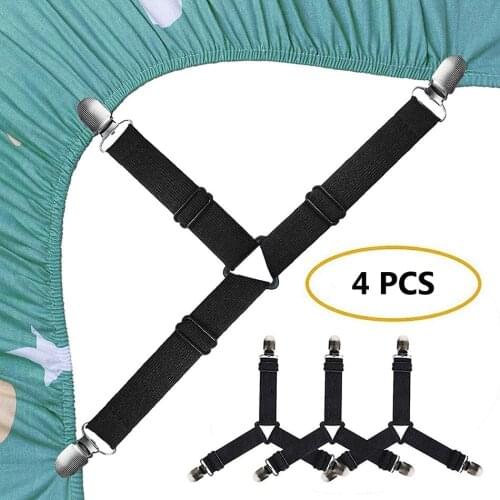 4 PCS Adjustable Bed Sheet Holder Straps Fasteners Elastic Suspenders Gripper Holder Straps Clip for Bed Sheets Mattress Covers