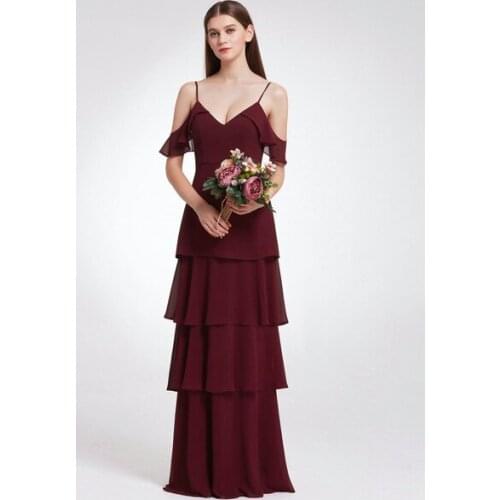 Bridesmaid Dresses V Neck Straps A Line Floor Length Zipper Chiffon Prom Dress Multilayer Wedding Party Dress