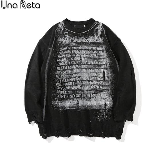 Una Reta Sweater Men New Print Streetwear Men Clothes Long Sleeve Pullover Men Pull Homme Loose Hole Couple Sweater