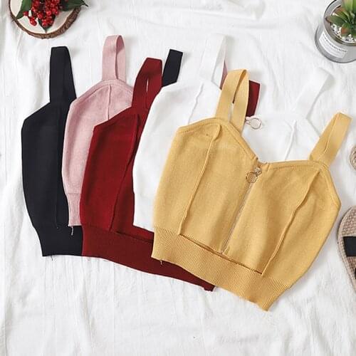 Tops Women Crop Top Zipper Fly Stretchy Camis Knitted Tops Sexy Tops With Hole Women Sleeveless Solid Crop Top For Women