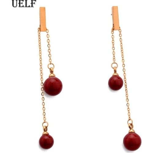 Uelf Korean Fashion Jewelry Personality Red Ball Tassel Earrings Bridal Earring Oorbellen Earrings For Women Long Earrings