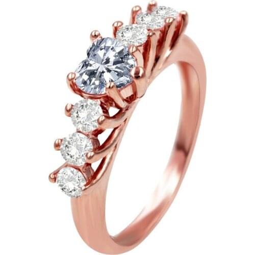 USPS Crystal Heart Ring for Women Wedding Rings Rose Gold Color Jewelry Vintage Ring Ladys Engagement Jewelry Y138