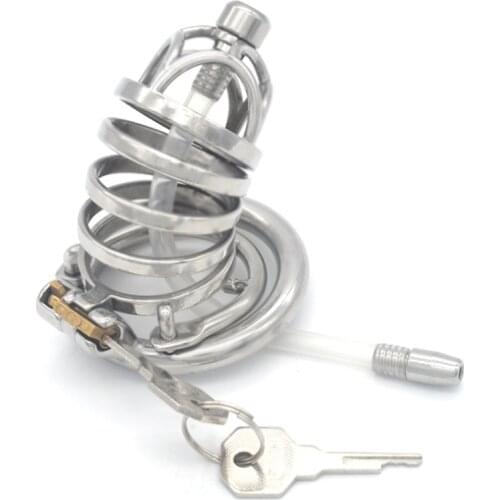Chastity Device Penis Lock CB Lock Chastity Cage Penis Lock Metal Chastity Rings with Catheter Anti Slip Ring for Men