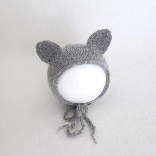 Knit Baby Fuzzy Bonnet Newborn Photography Props Vintage Bunny Hat Crochet Animal Soft Hat Photo Props
