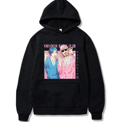 Yarichin B Club Cartoon Anime Print Men Hoodie Autumn Fleece Sweatshirt Mens Fashion
