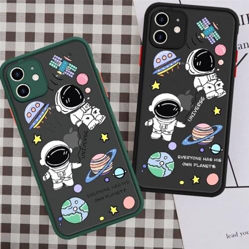 JAMULAR Funny Cartoon Astronaut Phone Case For iPhone 12 mini 11 Pro XS MAX XR 7 SE 2020 X 8 6Plus Shockproof Cover Matte Fundas