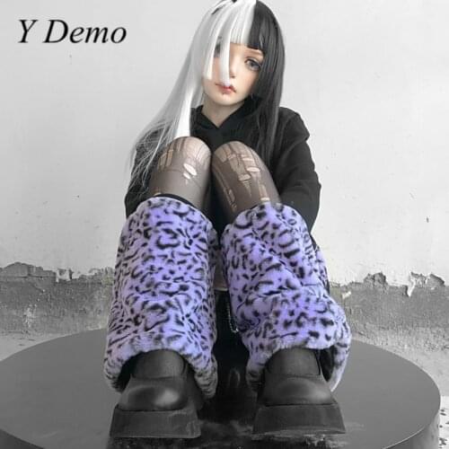 Y Demo Harajuku Gothic Leopard Pattern Knee Sleeve Women Casual Warm Velvet Boots Sleeve Female 2020
