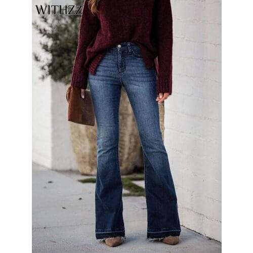 WITHZZ Spring Autumn Womens Fashion Flare Pants Denim Trousers Jeans