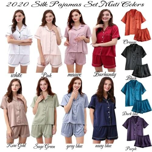 Pajama Set Silk Satin Women Silk Pajama Sets Pijama Set Sleepwear Lady Long Sleeve Nightwear 12color Pajama Set