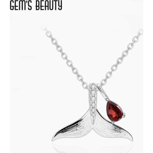 GEMS BEAUTY 925 Sterling Silver For Women Necklace Banshee Love Ocean Mermaid Tail with Natural Garnet Handmade Necklace