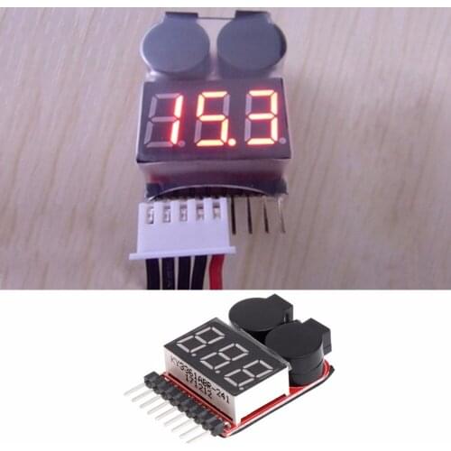 1-8S Lipo/Li-ion/Fe RC Boat Battery 2 In 1 Tester LED Low Voltage Buzzer Alarm Test Tools