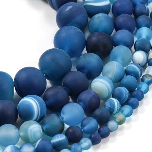 1strand/lot 4 6 8 10 12mm Blue Matt Natural Stone Stripe Agates Round Loose Beads For DIY Bracelet Jewelry Makings Supplies