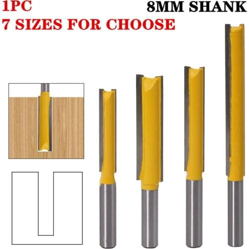 1pc 8mm Shank Straight/Dado Wood Router Bit Tungsten Carbide Long Straight Milling Cutters Woodworking Tools Bit