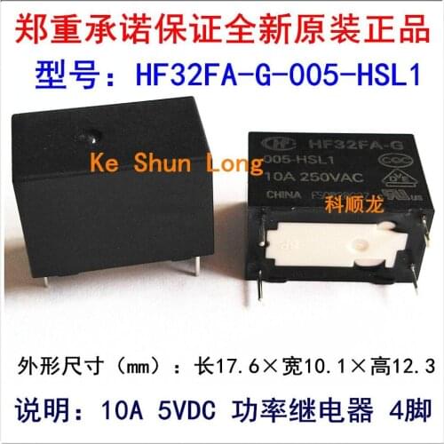 Free shipping(10pieces/lot)Original New HF32FA-G HF32FA-G-005-HSL1 HF32FA-G-012-HSL1 HF32FA-G-024-HSL1 4PINS 10A Power Relay