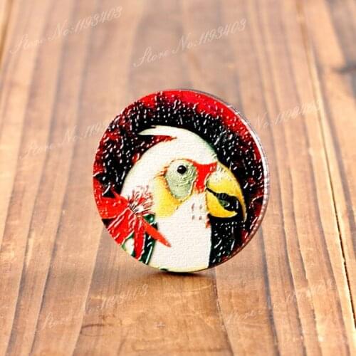 2Pcs 45mm Birds 3D Embossed Big Round Coloured Drawing Wood Cut Pendant DIY make Brooch Necklaces-(WIB-2)