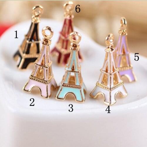 20Pcs/lot Eiffel Tower Enamel Charms 6 Styles Dangle Charms for Bracelet Necklace Pendant Charms Jewellery Making