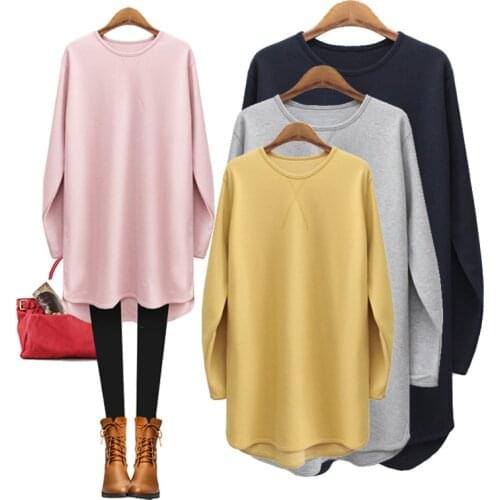 2020 spring autumn Korean version of womens sweater medium long loose large long sleeve irregular Pullover